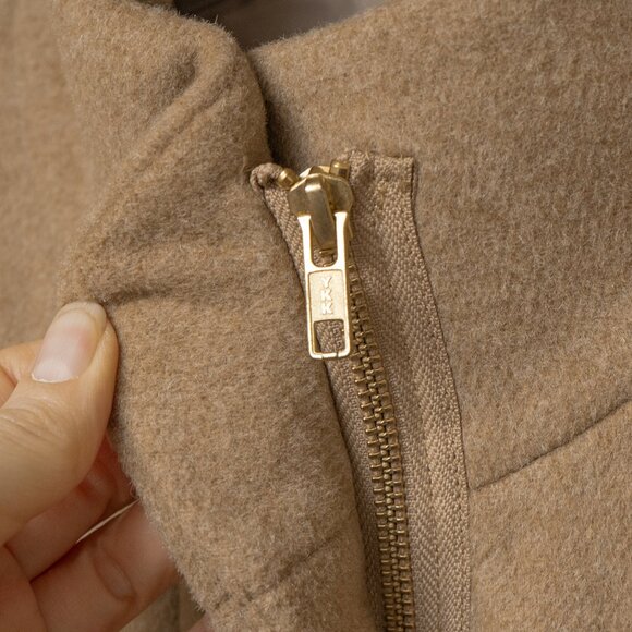 J. Crew City Coat High Neck Tan Beige Wool Minimal Quite Luxury Cocoon Jacket - Picture 5 of 14